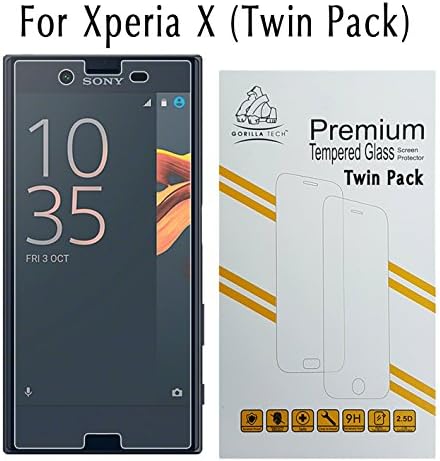Gorilla TechTwin Pack Premium Tempered Glass Screen Protector for Sony Xperia X Invisible Shield Cover 9H Hardness HD Crystal Clear Shatter and Scratch Resistant 3D Touch Compatible LCD Guard