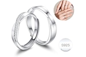 LOLIAS Coppia Anello Argento Sterling 925 Coppia di Anello per Donna Uomo Fedine Fidanzamento Coppia Anelli Fede Nuziale Anello Set Fedine Sposa Confezione Regalo Anello Regolabile