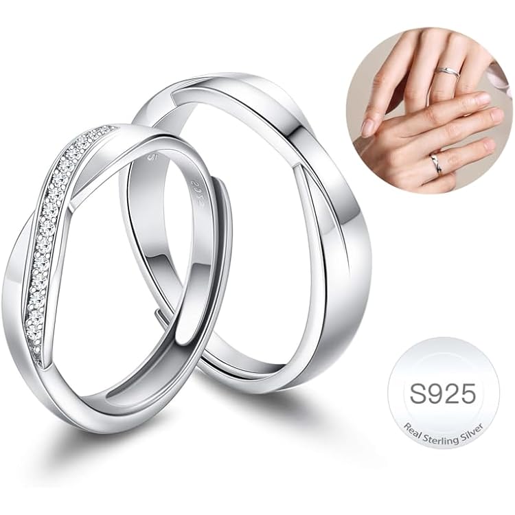 2 Stück 925 Sterling Silber Ringe – Paarringe Für Damen & Herren, Verstellbar, Für Verlobung & Freundschaft
