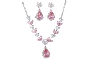 AOWVUTS Femme Mariage Parure Ensembles de Bijoux Demoiselle D'honneur Goutte D'eau Cubique Zircone Glamour Collier Boucles D'oreilles Pendentif Parure de Bijoux Fiançailles Mariée Cadeau Bijoux