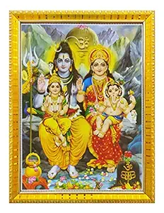 Koshtak Shiva Parvati with Ganesh and kartikeya ji/Shiv parivar and shivling Photo Frame with Laminated Poster for puja Room Temple Worship/Wall Hanging/Gift/Home Decor (30 x 23 cm)