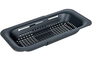 Wenko Setaccio per lavello Sivo, setaccio per cucina estraibile in plastica robusta adatto al lavello, ideale per lavare frutta e verdura o come scolapasta, 37-50 x 7 x 20 cm, nero, 55012100