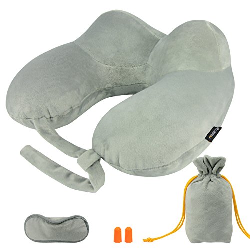 MORECOO Almohada de Viaje, Kit de Almohada Inflable del Cuello Compacto Cómodo Ligero y Portátil, Almohada de Cuello Perfecto para Aviones, Coches, Oficina etc