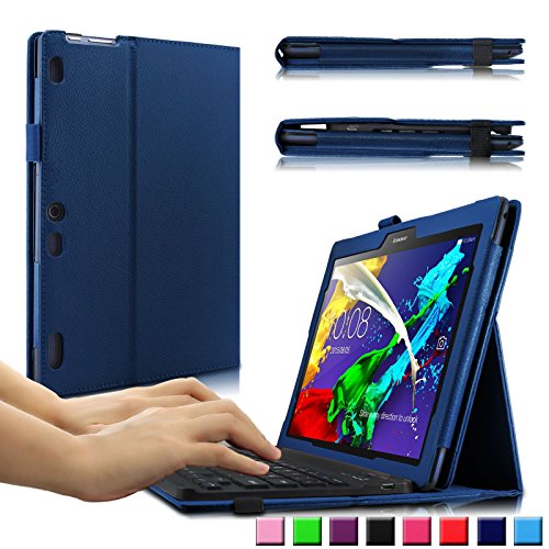 Infiland Lenovo Tab 2 A10-70 / Tab 2 A10-70L / Tab 2 A10-70F / Tab 2 A10-30F / Tab 2 A10-30L / Tab 3 10 Business/ Tab3 10 Plus Bluetooth Tastatur Hülle(QWERTZ Tastatur) -Slim Fit Kunstleder Smart Stand Tasche mit Hochwertige Abnehmbar Drahtlos Bluetooth Tastatur für Lenovo Tab 2 A10-70 / Tab 2 A10-30 / Tab 3 10 Business/ Tab3 10 Plus 10,1 Zoll Tablet(mit Auto Schlaf / Wach Funktion)(Dunkleblau)