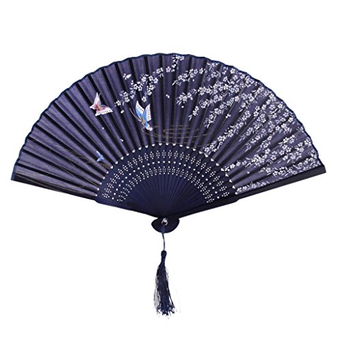 Gazechimp Seiden Schmetterling Sakura Faltbar Handfächer Klappfächer Fächer mit Taschen Beutel Blau - 3