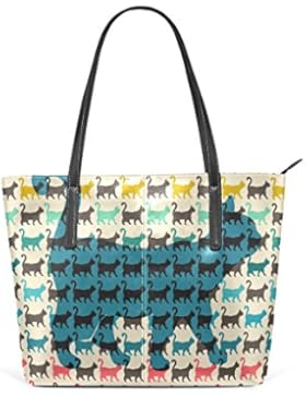 Coosun bunte Katzen mit geschwungenen Schwanz PU-Leder-Umhängetasche Handtasche und Handtaschen Tasche für Frauen