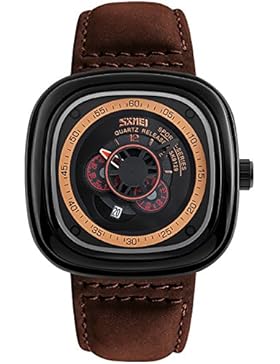 Herren Braun Echtes Lederband Uhr Wasserdicht Schwarz Gang Dekorativ Großes Gesicht Wählen Uhren Japan Bewegung...