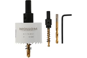 Mollom (48mm | 1-7/8") HSS M42 con 8% de cobalto,Sierra de Corona Bi-Metal con 2 Brocas Piloto y Arbor para Corte Suave en PVC,Pladur,Madera,Plástico,Yeso,Goma