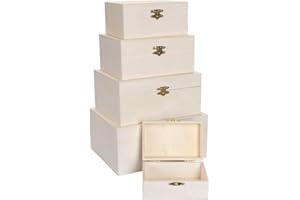 Ideen mit Herz Zestaw drewnianych pudełek | prostokątne | drewniane skrzynki z pokrywką i metalowym zamknięciem | 5 sztuk | różne rozmiary