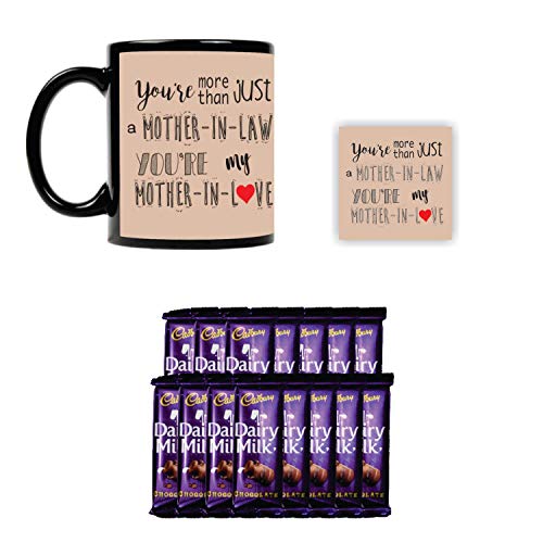 YaYa Cafe™ Birthday Gifts for Mother in Law You are My Mother in Love Mug, Coaster with 5 Pcs Dairy Milk Chocolates Gift Combo