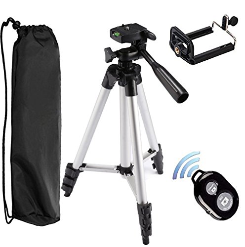 Treppiede Smartphone, PEMOTech 43 Pollici Alluminio Cavalletto Treppiedi + Universale Vite Titolare Monte Smartphone + Bluetooth Wireless Telecomando Controllo Camera Shutter per iPhone X 8/8 Plus 7/7 Plus 6s/6s Plus 6/6 Plus SE/5s/5 Samsung Galaxy S7/S7 Edge S6/S6 Edge S5 S4 etc (43