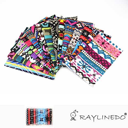 RayLineDoÃ‚Â®X 20cm * 25cm Different Pattern Bohemia & Stripe Dot Style Canvas Patchwork Fabric Bundle Squares Quilting Scrapbooking Sewing Artcraft Bag Handbag Making Project Fabric by RayLineDo