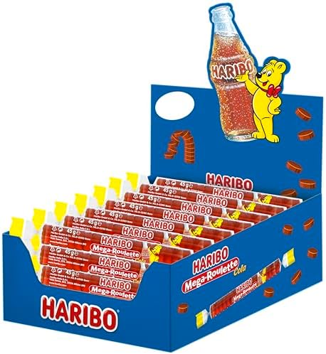 Haribo Mega Roulette Cola, Caramelle Gommose, Gusto Cola, Ideali Per Feste - 40 Pezzi da 45gr - 1800gr
