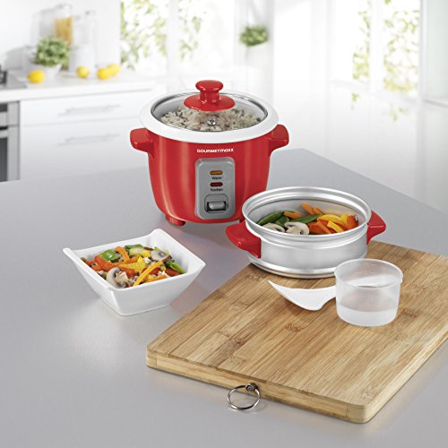 GOURMETmaxx Reiskocher mit Dampfgaraufsatz 400 ml 200 W in Rot - 4