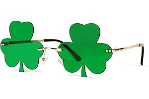 GEBETTER St Patrick's Day Irish Four Leaf Clover Glasses Fancy Dress Green Lucky Clover Leprechaun Costume Glasses Patricks Day Party Costume Shamrock Glasses