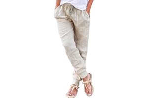 Yutdeng Pantalones Mujer Verano Casuales Pantalon Chandal Mujer de Algodón Jogger Largos Ligeros Palazzo Cintura Alta Elásticos Pantalón Deporte Anchos Cómodos Pantalones Playa Casual Cordón Bolsillos