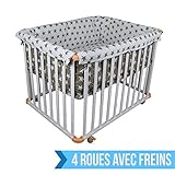 Monsieur Bébé ® Laufstall, anpassbarer 4-seitiger Babystall aus Holz + Umrandung – zwei Farben – Norm NF EN12227 - 7