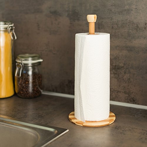 Relaxdays Küchenrollenhalter Bambus 33 cm Halter für Küchenrolle und Papierrolle Ständer mit Durchmesser 15 cm als Haushaltsrollenhalter oder kleiner Toilettenpapierständer für Ersatzrollen, natur - 2