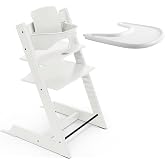 Tripp Trapp Stokke White High Chair with Tray - Includes Chair, Baby Set 2 for Children 6-36 Months - Adjustable and Easy to
