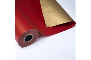 PAKOT | Rollo Papel Regalo Kraft Doble Cara Rojo/Oro 60gr - Bobina 70cm x 50m para Regalos Navideños, Comercios y Eventos
