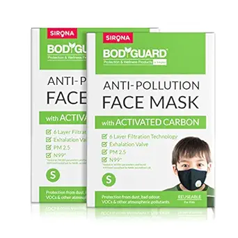 Bodyguard Cotton Reuseable Mask (Black, With Valve, Pack of 2) for Unisex