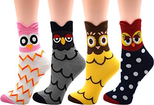 JMEETY Womens 4 Pairs Funny Animal Pattern Cotton Crew Socks OCKO6