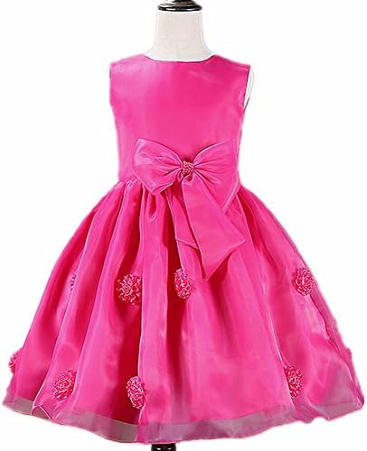 Wgwioo Flower Girls Dress Bows Tulle Chiffon Multi-Layers Solid Color Sleeveless Wedding Bridesmaid Pageant Christening Birthday Party Formal Children Skirt Princess Kids Clothes Gown Dresses Rose Red 70Cm