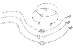 MenYiYDS - 5 pezzi di bracciali con pietre preziose da donna, con frecce di cristallo, bracciali con pietre preziose, regolabili, argento, per donne e ragazze