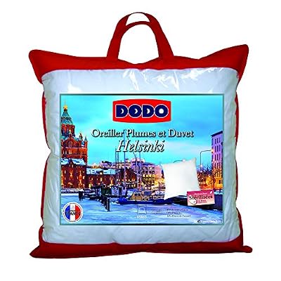 Dodo 6449065 Helsinki Oreiller Uni Enveloppe Percale de Coton + Garnissage Duvet de Canard/Plumettes Blanc 65 x 65 cm