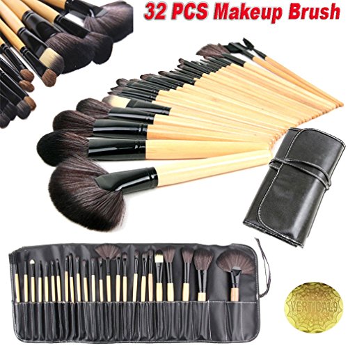 Professional Wooden Handle 32 pcs Makeup Brushes Set Charming Cosmetic Face Eyeshadow,Eyeliner,Eyelash,Lip,Concealer Tool Kit + Pouch Bag Case