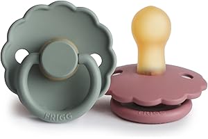 FRIGG Daisy látex chupete 2-Pack | Chupete de goma natural | Fabricado en Dinamarca | Sin BPA | Tetina simétrica tipo cereza | (Dusty Rose/Lily Pad, Talla 1 (0-6 Meses))