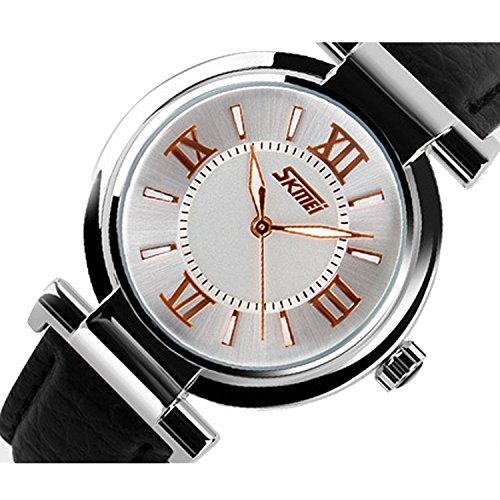 Modische Damen Wasserdicht Damen Wrist Watch Quarz Armbanduhr Lederband Schwarz - 2