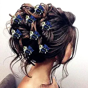 Hair Flare 2148 Womens Girls Ladies Hair Pins Clips Hair Buns HairStyles Artificial Flowers Accessories For Weddings Bride, Blue