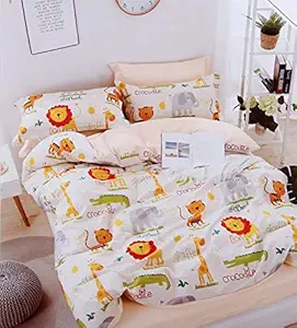 Livmoda Double Bedsheet for Kids/Children Room Cotton for Queen Size Bed- Multi Animals Print