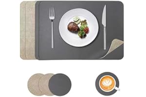APLKER Placemats and Coaster Sets 4 Table Mats PVC Dual-Sided Washable and Non-Slip Dinner Table Mats Set of 4 for Kitchen Table Mat Indoor Outdoor (Set of 4, Beige Grey)