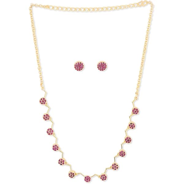 ZAVERI PEARLS Ruby Color Stones Studded Necklace Set For Women