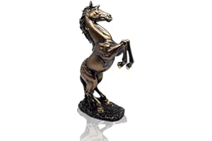 LEPENDOR 12 inch Standing Horse Resin Statue for Home Decor Animal Ornament Sculpture Rearing Horse Art Figurine Decorative Sculpture - Bronze