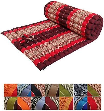 Traditional Thai Kapok Roll-Up Meditation Mattress for Yoga Massage or Relaxation (Red, Maroon)