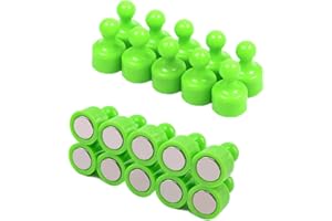 QIKAARA 20 PCS Fridge Magnets Strong Neodymium Magnets Magnetic Push Pins Tiny Refrigerator Magnets Whiteboard Map Magnets Perfect for Home Kitchen Office School Classroom Bright Green