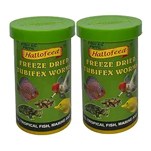 FishAsPets Hallofeed Freeze Dried Tubifex Worms | 40 Grams - Pack of 2 Pieces | Natural Fish food
