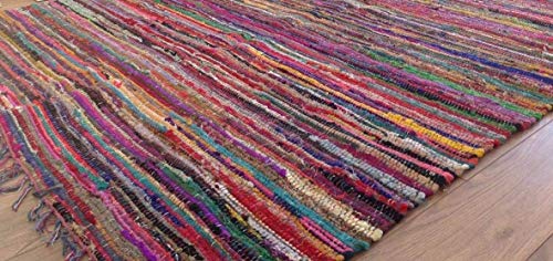 Hermosa alfombra multicolor Chindi Rag, comercio justo de Second Nature, algodón, Multi Colours, 120 cm x 180 cm