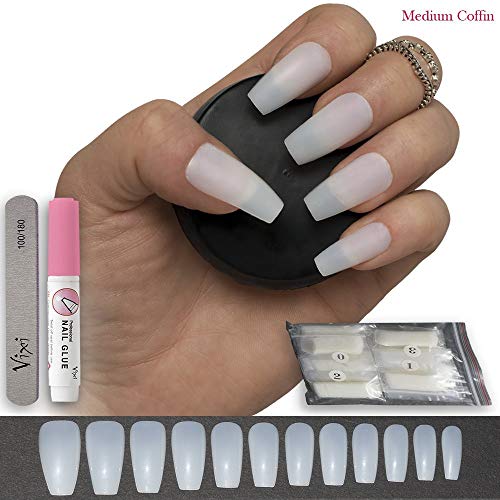 600 Pezzi Bara / Ballerina Unghie Finte , 12 Misure - Medio Misure Unghie Naturali per Salone Uso & DIY Nail Art - senza Colla & Piccolo Preparazione File