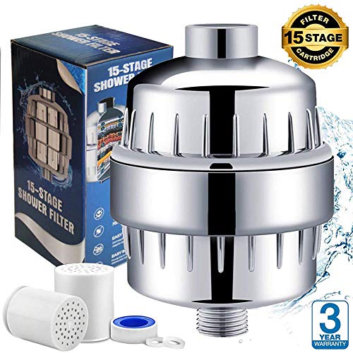 15 Stage Shower Filter for Hard Water - Shower Head Filter Remove Chlorine - Shower Filters 2 Cartridges Included - Consistent Water Flow Showerhead (15-Stage)