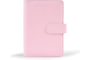 KEEYIRA A6 Budget Binder Cover, PU Leather 6 Ring Binder Notebook Folder Personal Planner for Money Organiser with Snap Button Multi-Pocket Stationery Supplies for Home Office School (Pink)