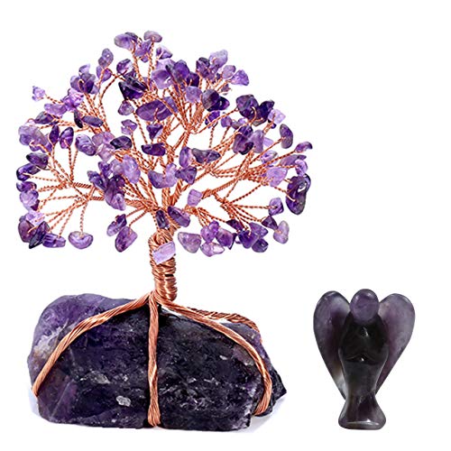 CrystalTears 12-16cm de Haut Décoration Arbre de Vie avec Socle, Gardien Guardian Angel Paix Ailes d'ange en Chakra Energie Pierre Feng Shui Cristal Méditation Guérison Reiki Porte Bonheur