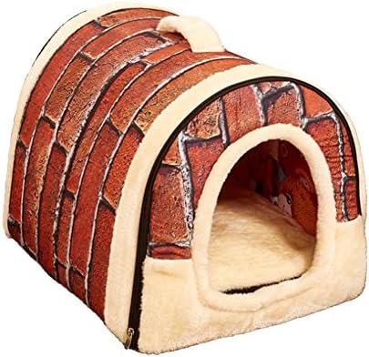 Haplain Non-Slip Brick Wall Foldable Soft Warm Dog Cat Puppy Rabbit Pet Nest Cave Bed House with Removable Cushion Detachable Cashmere Beds (Medium(45x35cm))
