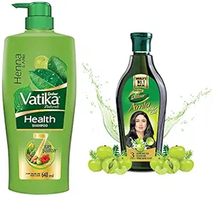 Dabur Vatika Health Shampoo - Power of 7 Natural Ingredients - 640 ml & Dabur Amla Hair Oil - for Strong , Long and Thick Hair 275ml