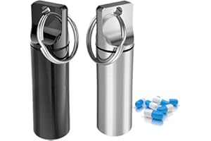 AFCJLTO 2pcs Portapillole Portachiavi, Pillole in Alluminio Pill Box, Mini Porta Pillole in Alluminio, Mini Portapillole Portatile, per Viaggi All'aperto(nero, argento)