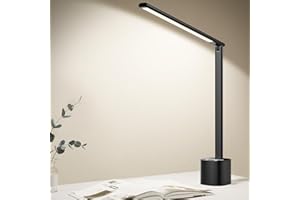 Moslumin Lampara de escritorio LED para estudiar, 10W Flexo escritorio recargable sin cables, Ajustable y giratoria, 5000mAh Lámpara de mesa plegable para oficina estudio exterior trabajo - Negro