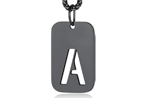 ChainsPro Men Dog Tag Necklace,Personalised Photo/Text Dog Tags for Men Boy Initial Letter Pendant with 22+2'' Chain,Silver/Gold/Black (Gift Wrapped)